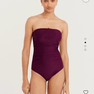 J Crew Purple Ruched Bandeau One Piece Swimsuit
